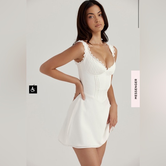 House Of CB White Tilly Pin Tuck Mini Dress feminine sexy girly fairy soft girl - Picture 6 of 16